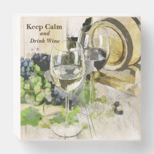 Keep Calm and Drink Wine Rustic Scene  Wooden Box Sign