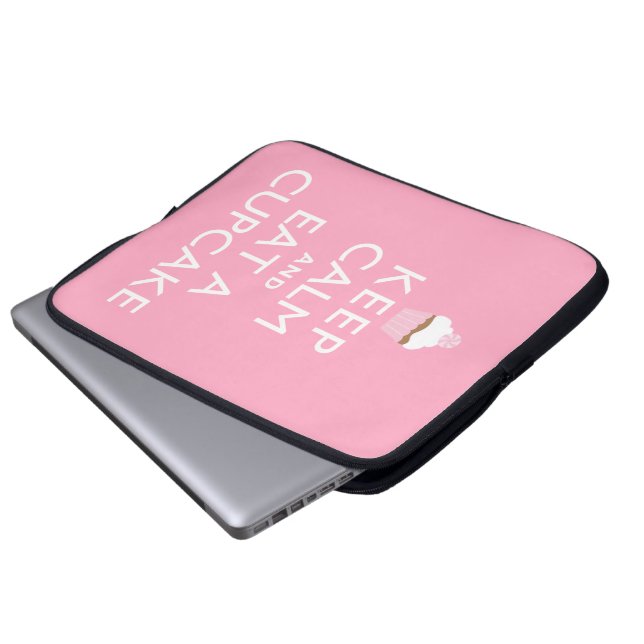 Keep Calm and Eat a Cupcake {pink} Laptop Sleeve (Front Bottom)