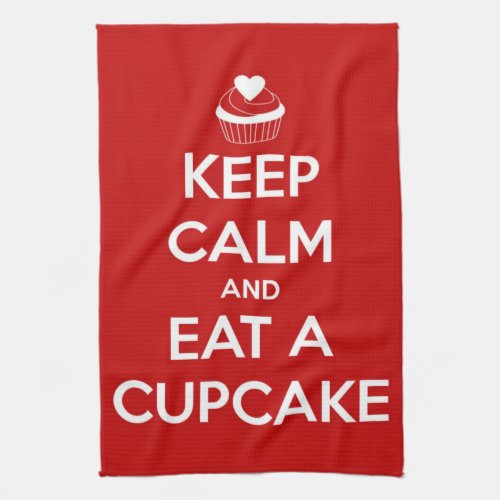 Keep Calm and Eat A Cupcake Red Kitchen Towel