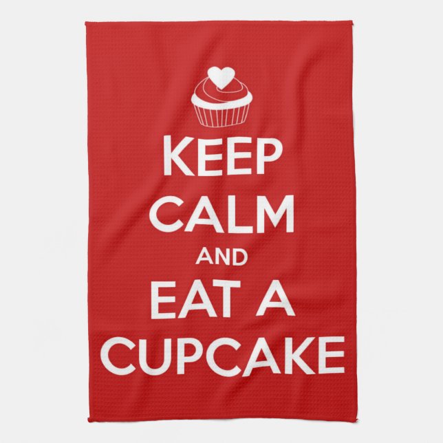 Keep Calm and Eat A Cupcake Red Kitchen Towel (Vertical)