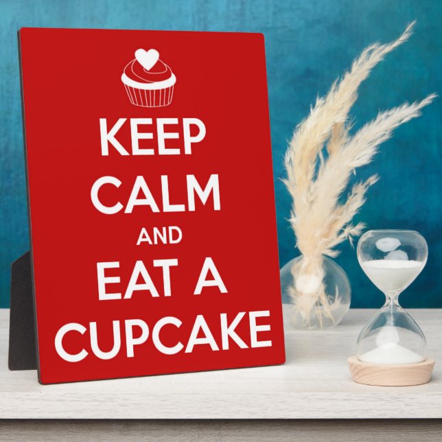 Keep Calm and Eat A Cupcake Red Plaque (Side)