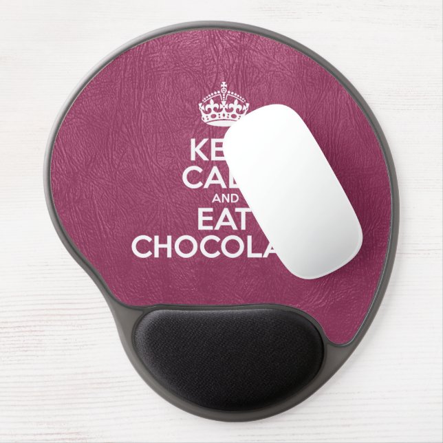 Keep Calm and Eat Chocolate, Pink Leather, Crown Gel Mouse Pad (Left Side)