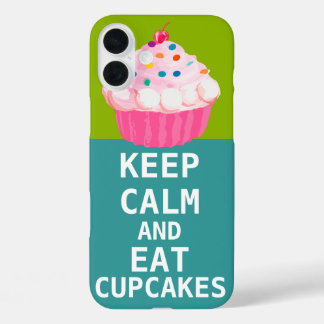 KEEP CALM AND Eat Cupcakes-change aqua any color iPhone 16 Plus Case