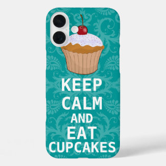KEEP CALM AND Eat Cupcakes change teal any color iPhone 16 Plus Case