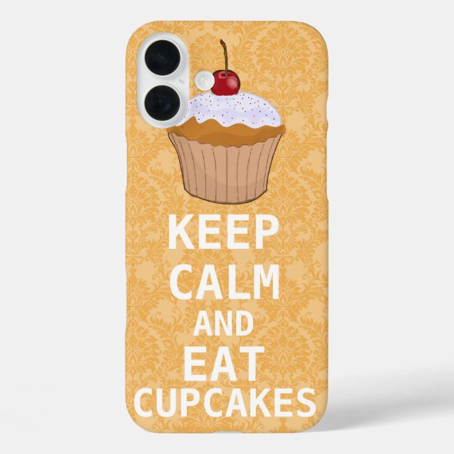 KEEP CALM AND Eat Cupcakes Coral Damask Case-Mate iPhone Case (Back)