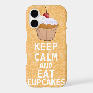 KEEP CALM AND Eat Cupcakes Coral Damask iPhone 17 Case