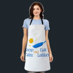 Keep Calm and Eat Latkes Apron<br><div class="desc">Chanukah is the Jewish eight-day, wintertime “festival of lights, ” celebrated with a nightly menorah lighting, special prayers and fried foods. The Hebrew word Chanukah means “dedication, ” and is thus named because it celebrates the rededication of the Holy Temple (as you’ll read below). Also spelled Hanukkah (or variations of...</div>