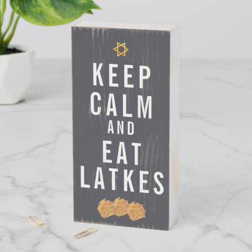 Keep Calm and Eat Latkes  Hanukkah Typography Wooden Box Sign