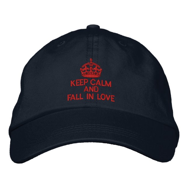 Keep Calm And Fall in Love Embroidered Baseball Hat (Front)