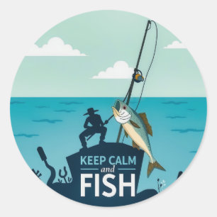Keep Calm and Fish: Embracing Tranquility in Natur Classic Round Sticker