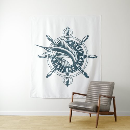 Keep Calm and Fish_Vintage Fish badge Tapestry