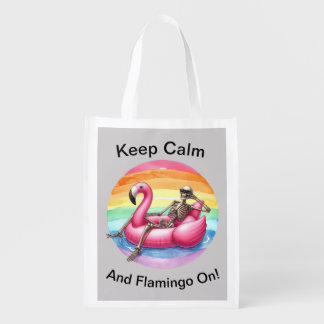 Keep Calm and Flamingo On! Grocery Bag