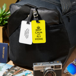 Keep calm and fly home funny yellow travel luggage tag