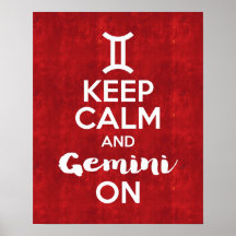 Keep Calm and Gemini On Astrology Red Vintage