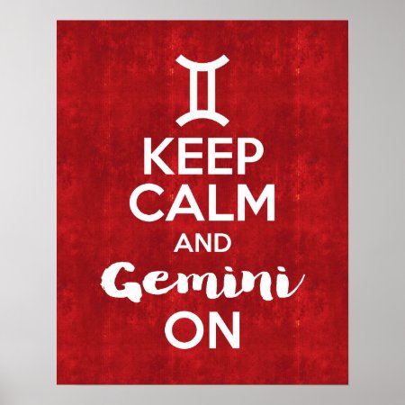 Keep Calm And Gemini On Astrology Red Vintage Poster
