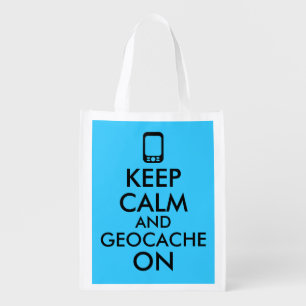 Keep Calm and Geocache On GPS Geocaching Custom Grocery Bag