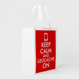 Keep Calm and Geocache On GPS Geocaching Red Grocery Bag