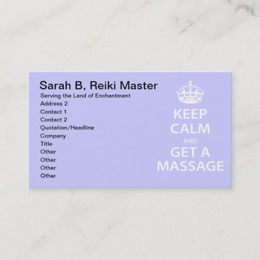 Customizable Keep Calm and Get a Massage Business Card Templates
