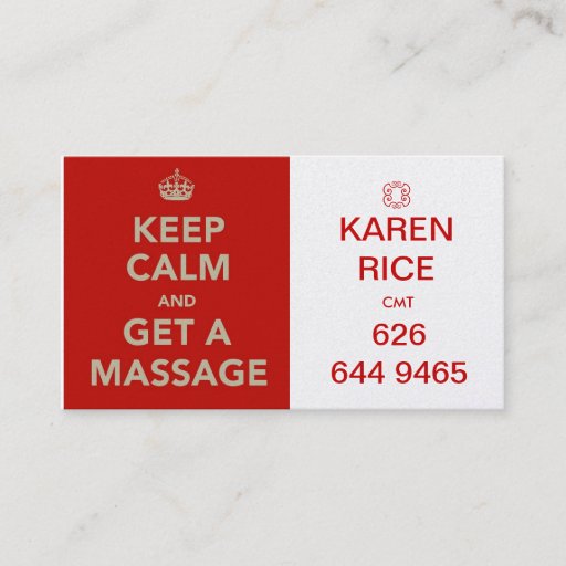 Customizable keep calm and get a massage II Business Card Templates