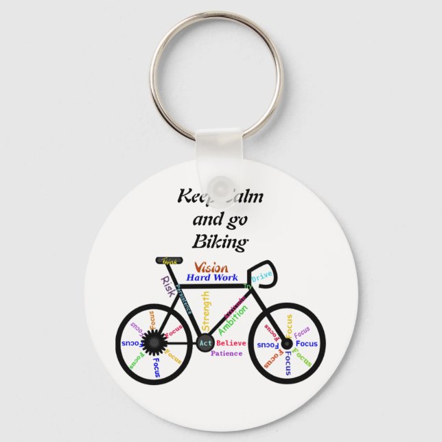 Keep Calm and go Biking, with Motivational Words Keychain (Front)