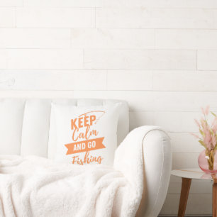 keep calm and go fishing throw pillow