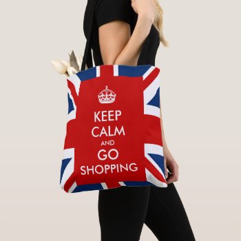 Keep Calm And Go Shopping British Uk Flag Tote Bag by UrHomeNeeds at Zazzle