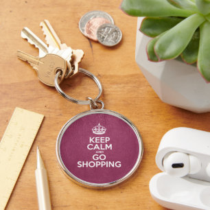 Keep Calm and Go Shopping, Pink Leather, Crown Keychain