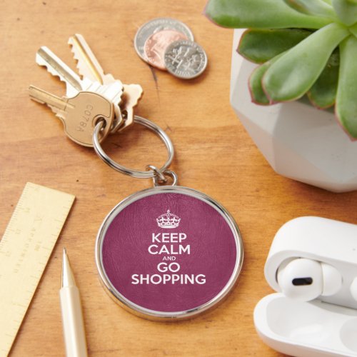 Keep Calm and Go Shopping Pink Leather Crown Keychain