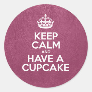 Keep Calm and Have a Cupcake, Pink Leather, Crown Classic Round Sticker