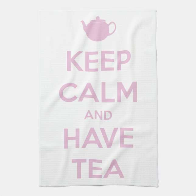 Keep Calm and Have Tea Pink on White Kitchen Towel (Vertical)
