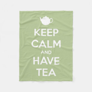 Keep Calm and Have Tea Sage Green and White Fleece Blanket