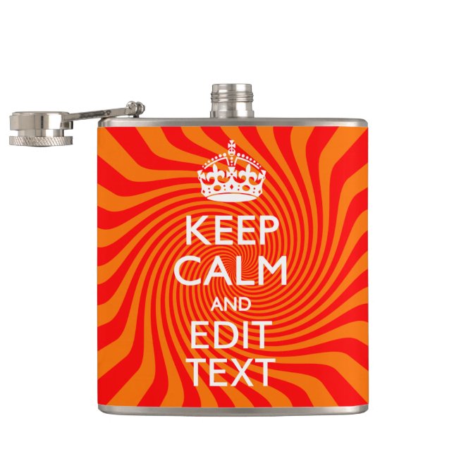 Keep Calm And Have Your Text Orange Swirl Flask (Opened)