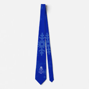 Keep Calm And Ho Ho Ho on Blue Snowflakes Tie