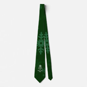 Keep Calm And Ho Ho Ho on Green Snowflakes Neck Tie