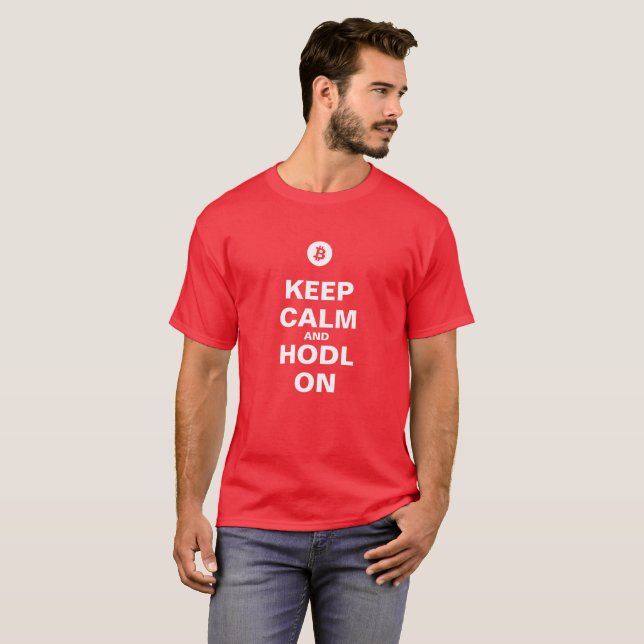 Keep Calm and HODL On Men's Basic Red T-Shirt (Front Full)