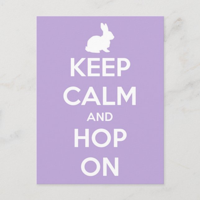 Keep Calm and Hop On Lavender and White Postcard (Front)