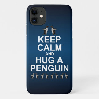 Keep Calm and Hug a Penguin iPhone 11 Case (Blue)