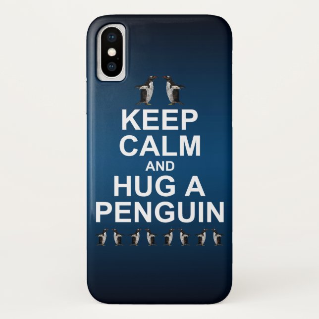 Keep Calm and Hug a Penguin iPhone X Case (Blue) (Back)