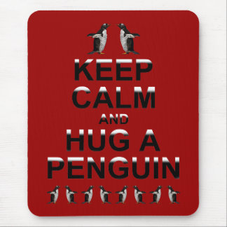 Keep Calm and Hug a Penguin Mousemat (Red) Mouse Pad