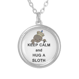 Keep Calm and Hug a Sloth Meme Silver Plated Necklace