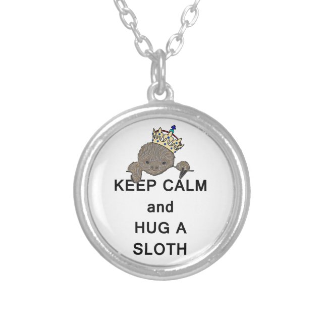 Keep Calm and Hug a Sloth Meme Silver Plated Necklace (Front)