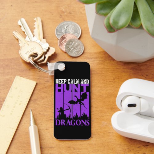 Keep Calm And Hunt Dragons Archer Geeky Retro Keychain