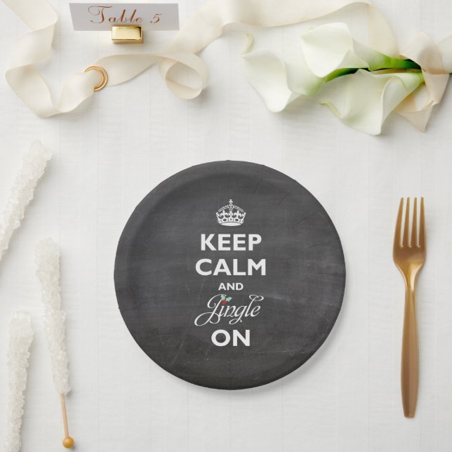 Keep Calm And Jingle On Chalkboard Funny Holiday Paper Plates (Wedding)