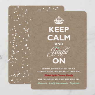 Keep Calm and Jingle On Rustic Funny Holiday Party Invitation