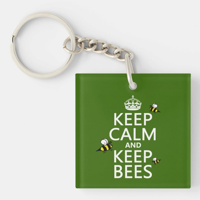 Keep Calm and Keep Bees - all colours Keychain (Front)