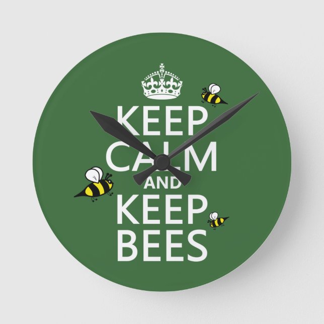 Keep Calm and Keep Bees - all colours Round Clock (Front)