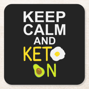 Keep Calm and Keto on Ketogenic Funny Quote Square Paper Coaster