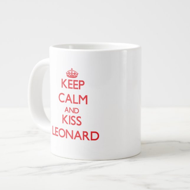 Keep Calm and Kiss Leonard Giant Coffee Mug (Front Left)
