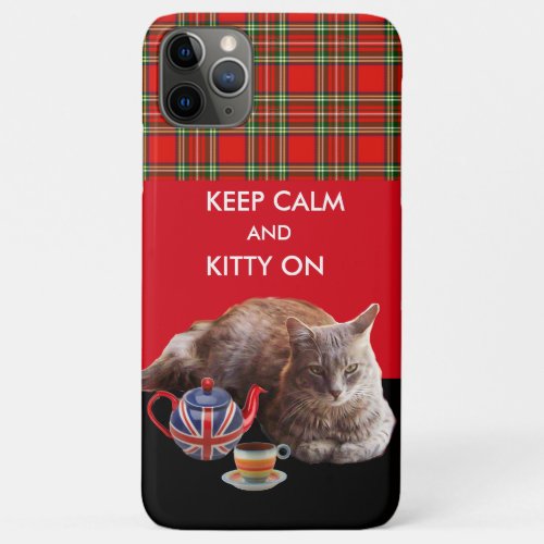 KEEP CALM AND KITTY ON RED TARTAN CAT TEA PARTY iPhone 11 PRO MAX CASE