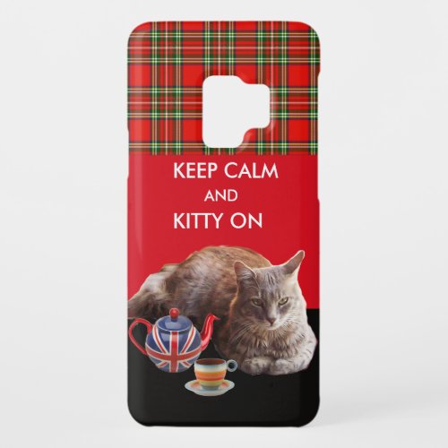 KEEP CALM AND KITTY ON RED TARTAN CAT TEA PARTY Case_Mate SAMSUNG GALAXY S9 CASE